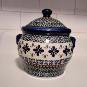 Blue Rose Polish Pottery Mosaic Flower Canister